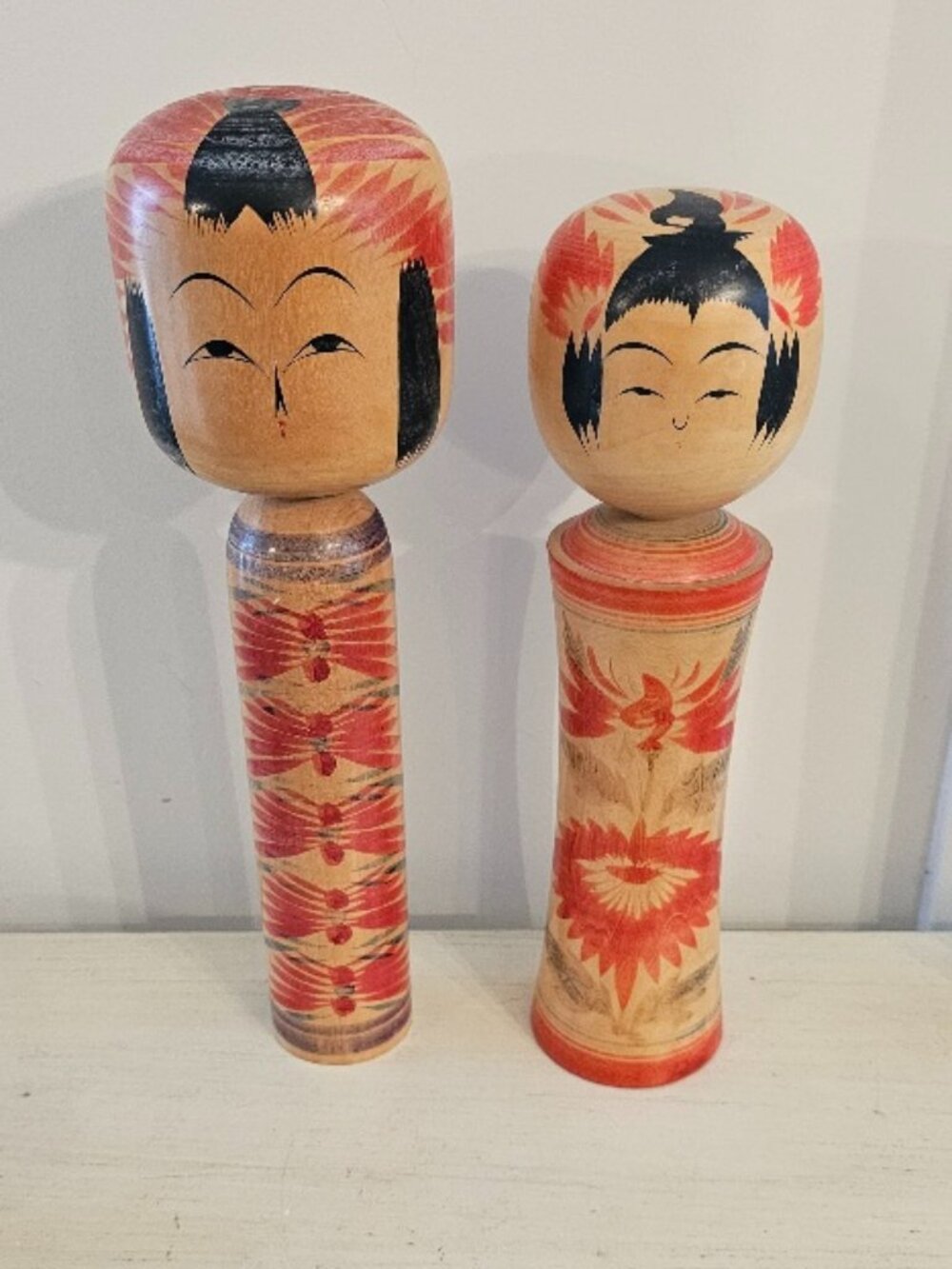 Vintage Solid Wood Kokeshi Japan Japanese Doll Dolls Signed Wooden Male Female